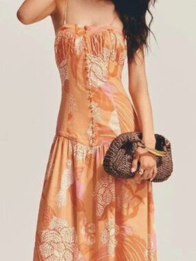 Farm Rio x Anthropologie Linen Blend Strapless Drop-Waist Floral Maxi NWT XL